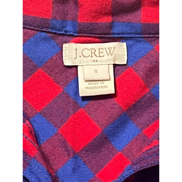 J. Crew 100% Cotton Plaid Shirt Women's Size Small Red Blue Medium weight Excell - Picture 3 of 8